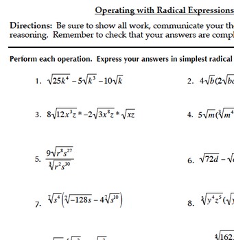 radicals review worksheet algebra 2